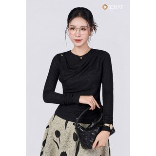 Áo Thun 𝐂𝐂𝐇𝐀𝐓 Dáng Suông Kiểu Xếp Vai Trái Xẻ Cổ Sau IOKO Chất Liệu Mềm Mại Cao Cấp 25TDC2003OT