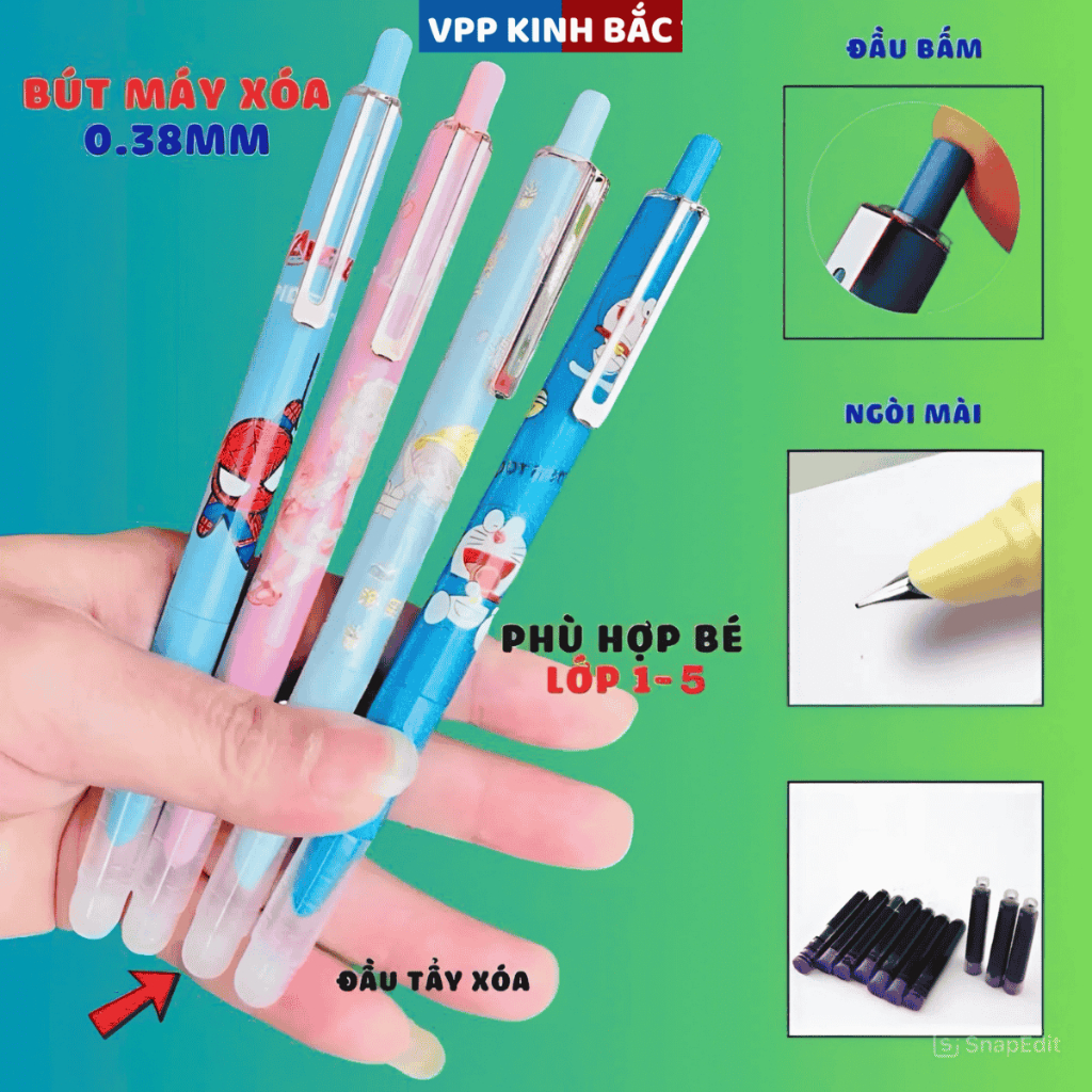 4Bút Máy Xóa Trai Gái ( Ngòi Kim Tinh ) Dùng Cho Học Sinh Tiểu Học - Viết Êm Trơn, Xóa Sạch Sẽ, Mực Không Tắc Không Lem.