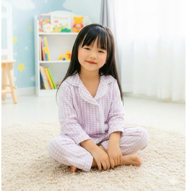 Set Pizama Dài Tay Cổ Viền Ren Chất Len Tăm Lông Thỏ Mềm Mịn Cho Bé Liena'S Closet PJ01