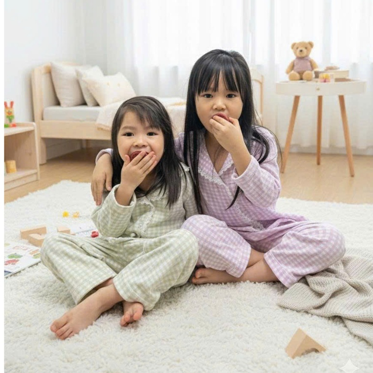 Set Pizama Dài Tay Cổ Viền Ren Chất Len Tăm Lông Thỏ Mềm Mịn Cho Bé Liena'S Closet PJ01