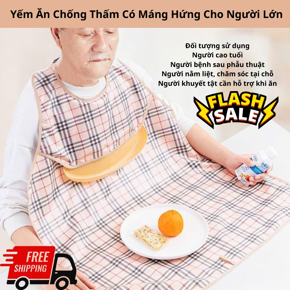 Yếm Ăn Chống Thấm Có Máng Hứng Cho Người Lớn
