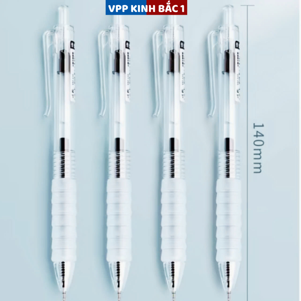 10 Bút Bi Bấm Mực Gel Vỏ Trong Suốt, Ngòi ST 0.5mm, Viết Êm Trơn Mực Ra Đều, Đủ 3 Màu Xanh/ Đen/ Đỏ Dùng Cho Học Sinh.