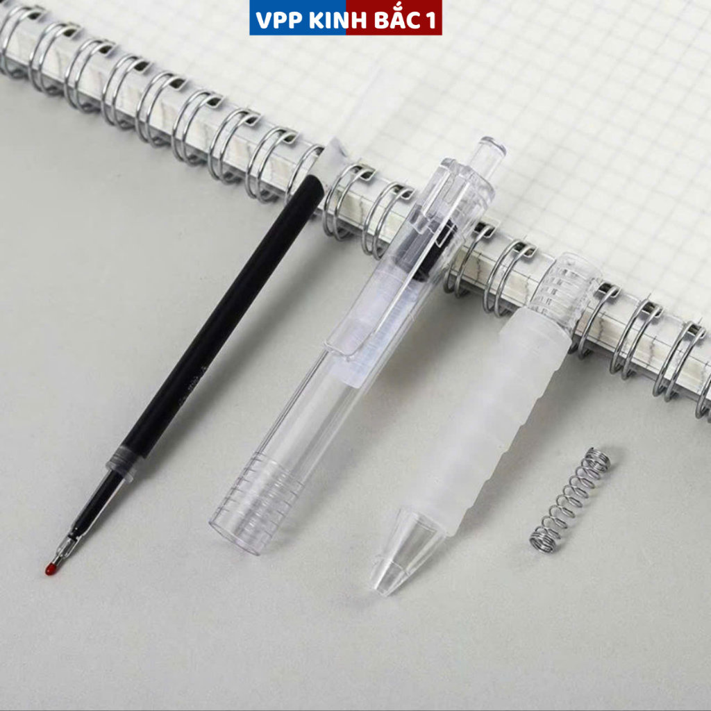 10 Bút Bi Bấm Mực Gel Vỏ Trong Suốt, Ngòi ST 0.5mm, Viết Êm Trơn Mực Ra Đều, Đủ 3 Màu Xanh/ Đen/ Đỏ Dùng Cho Học Sinh.
