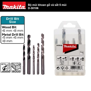 Bộ mũi khoan gỗ và sắt 5 mũi Makita D-30106 | Makita Việt Nam