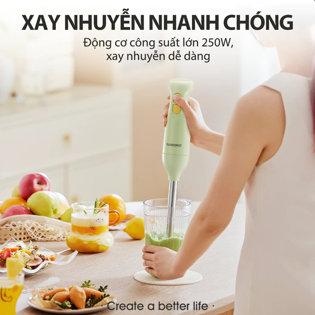 (MỚI) Máy xay cầm tay đa năng SAMONO SW-HB200A 250W thanh tay nhựa, xay cháo, xay sinh tố - BH 1 năm