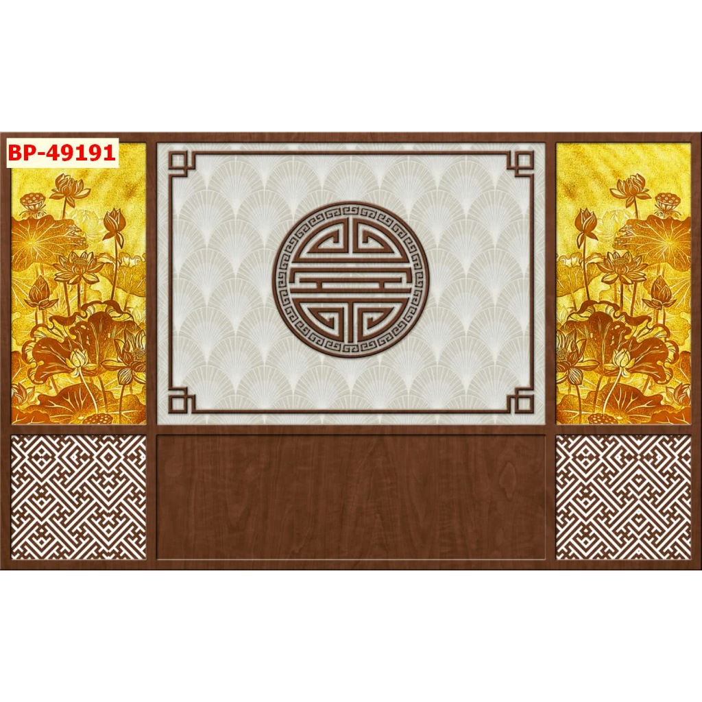 Tranh 3D dán tường vải lụa cao cấp bàn thờ gia tiên, giả gỗ trúc chỉ đẹp, KHỔ LỚN LL