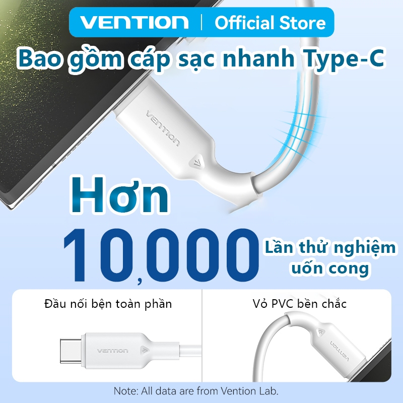 Bộ Sạc Nhanh 30W GaN Vention 2 Cổng USB-C Và USB-A Kèm Cáp Type-C To C 1M -  Hỗ Trợ PD  Cho Phone, Samsung, Xiaomi
