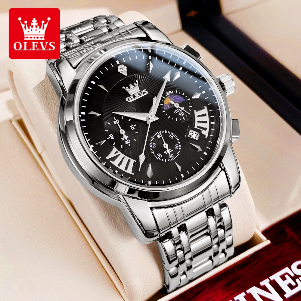 OLEVS Đồng hồ Nam Chính hãng dây đeo bằng thép không gỉ có chức năng phát sáng chống thấm lịch 2892