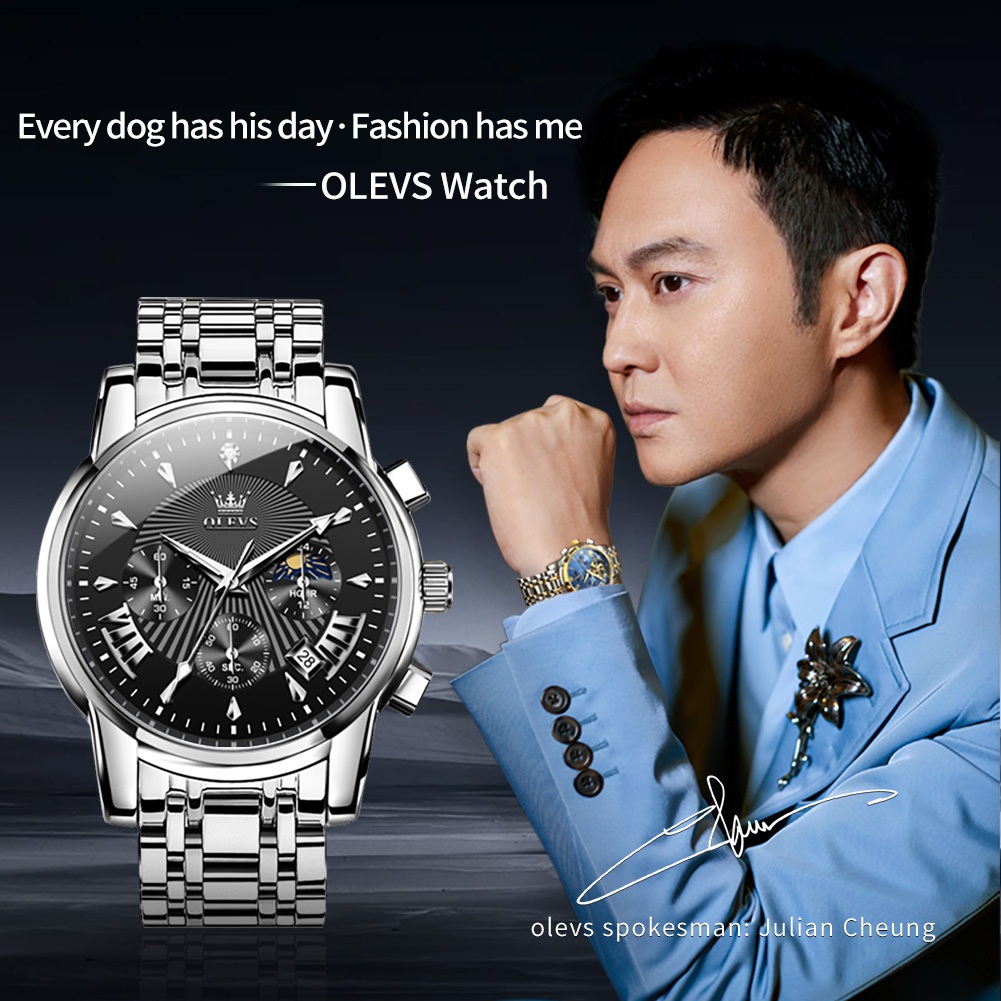 OLEVS Đồng hồ Nam Chính hãng dây đeo bằng thép không gỉ có chức năng phát sáng chống thấm lịch 2892