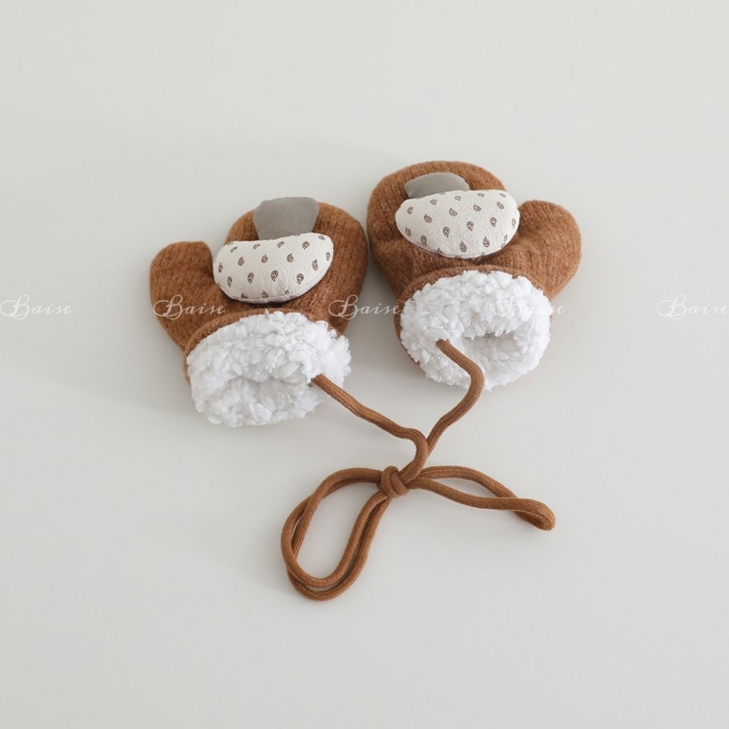 Set Khăn Quàng Cổ Kèm Găng Tay Lót Lông Cho Bé, Bộ Khăn Găng Tay Len Dệt Kim Giữ Ấm Mùa Đông Phong Cách Hàn Quốc
