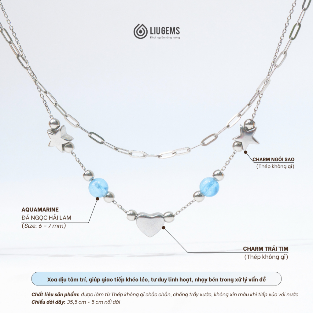 Bộ Trang Sức Thép Không Gỉ Liugems Aquoré Vòng Tay Dây Chuyền Mix Đá Tự Nhiên Cá Tính BVT01