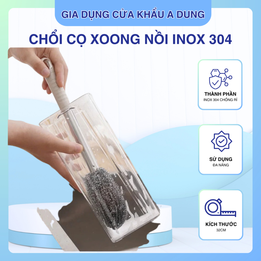 Chổi Cọ Xoong Nồi Inox 304 TDG Đa Năng Vệ Sinh Nhà Tắm Bồn Rửa Cán Dài Thoải Mái