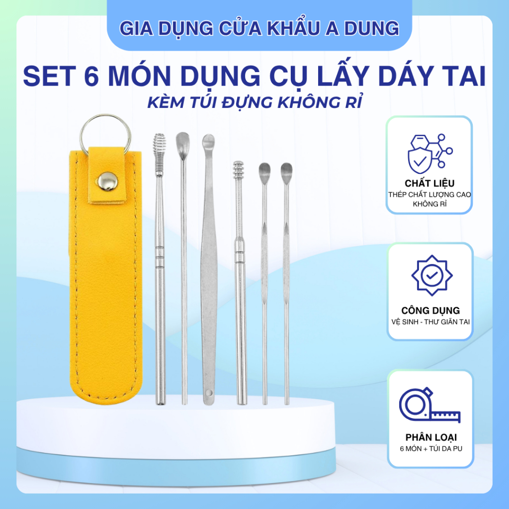 Bộ Dụng Cụ Lấy Ráy Tay Làm Sạch Ráy Tai 6 Món Kèm Túi Đựng Tiện Dụng.