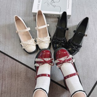 [FORM RỘNG LÙI 1 SZ] Giày Mary Jane Nữ Đế 5P Quai Ngang Đính Nơ Viền Ren Xinh Xắn Mã N611
