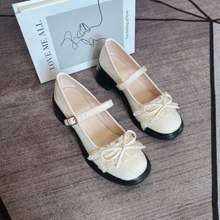 [FORM RỘNG LÙI 1 SZ] Giày Mary Jane Nữ Đế 5P Quai Ngang Đính Nơ Viền Ren Xinh Xắn Mã N611