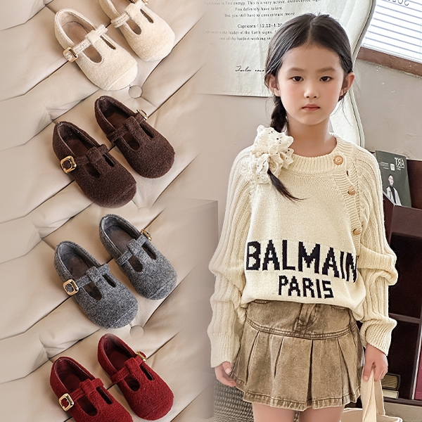 Búp bê bé gái-Giày cổ điển Mary Jane cotton trẻ em ấm áp thanh lịch phù hợp với trẻ 2-8 tuổi