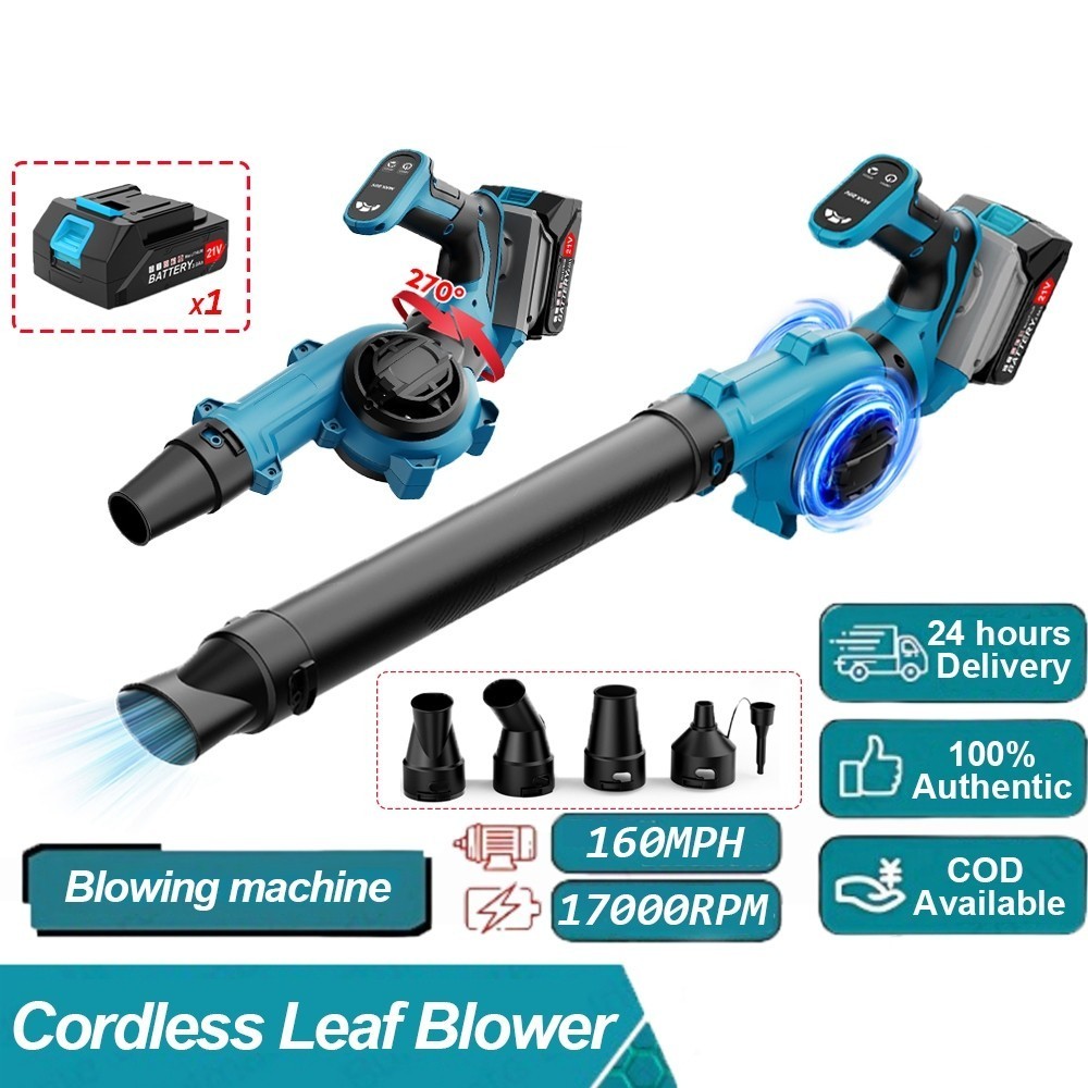 Máy Thổi Lá Cây, Máy Thổi Bụi, Pin Công Suất Cao 1200W + 2600Mah Pin, Tốc Độ Gió Điều Chỉnh 6 Tốc Độ