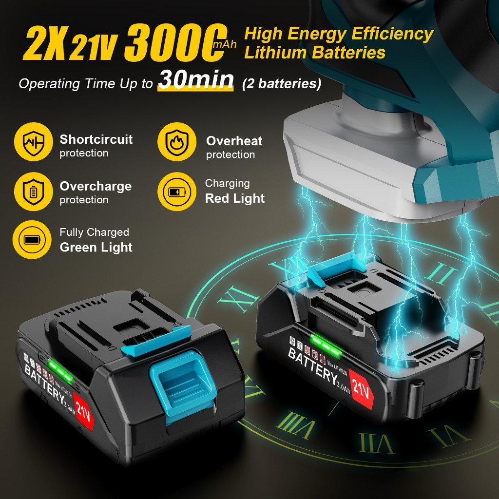 Máy Thổi Lá Cây, Máy Thổi Bụi, Pin Công Suất Cao 1200W + 2600Mah Pin, Tốc Độ Gió Điều Chỉnh 6 Tốc Độ