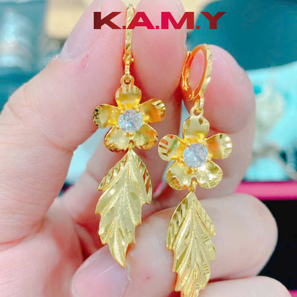 Bông Tai Cưới Hoa Tòn Ten Mạ VàngSang Trọng – Kiểu Dáng Dài, Lấp Lánh Phụ Kiện Dự Tiệc Cao Cấp