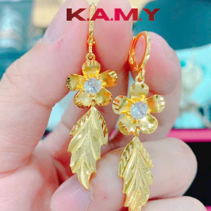 Bông Tai Cưới Hoa Tòn Ten Mạ VàngSang Trọng – Kiểu Dáng Dài, Lấp Lánh Phụ Kiện Dự Tiệc Cao Cấp