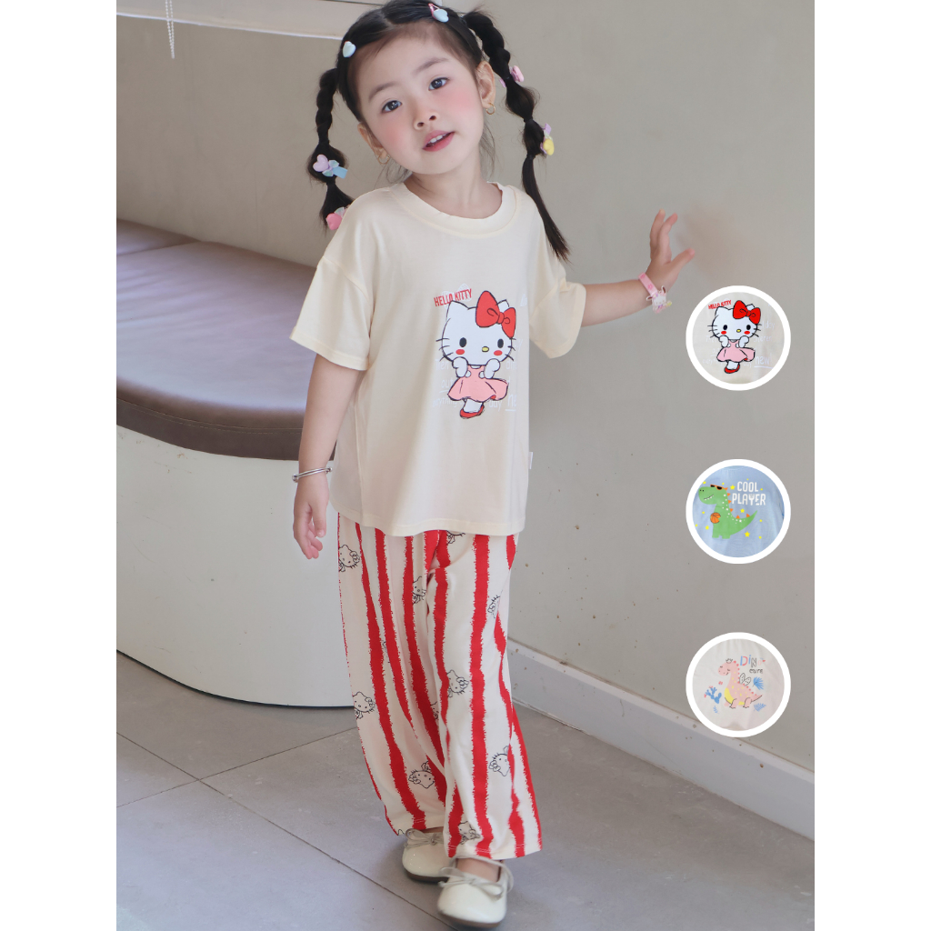Bộ tay ngắn quần dài cho bé sợi sồi Modal Lá Homewear A331, đồ ngủ cộc tay bé trai gái khủng long