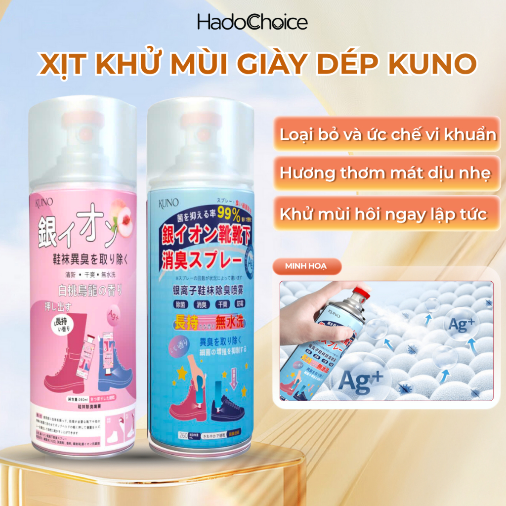 Chai xịt khử mùi giày dép khử mùi hôi chân công nghệ nano bạc, Xịt khử mùi giày diệt vi khuẩn KUNO