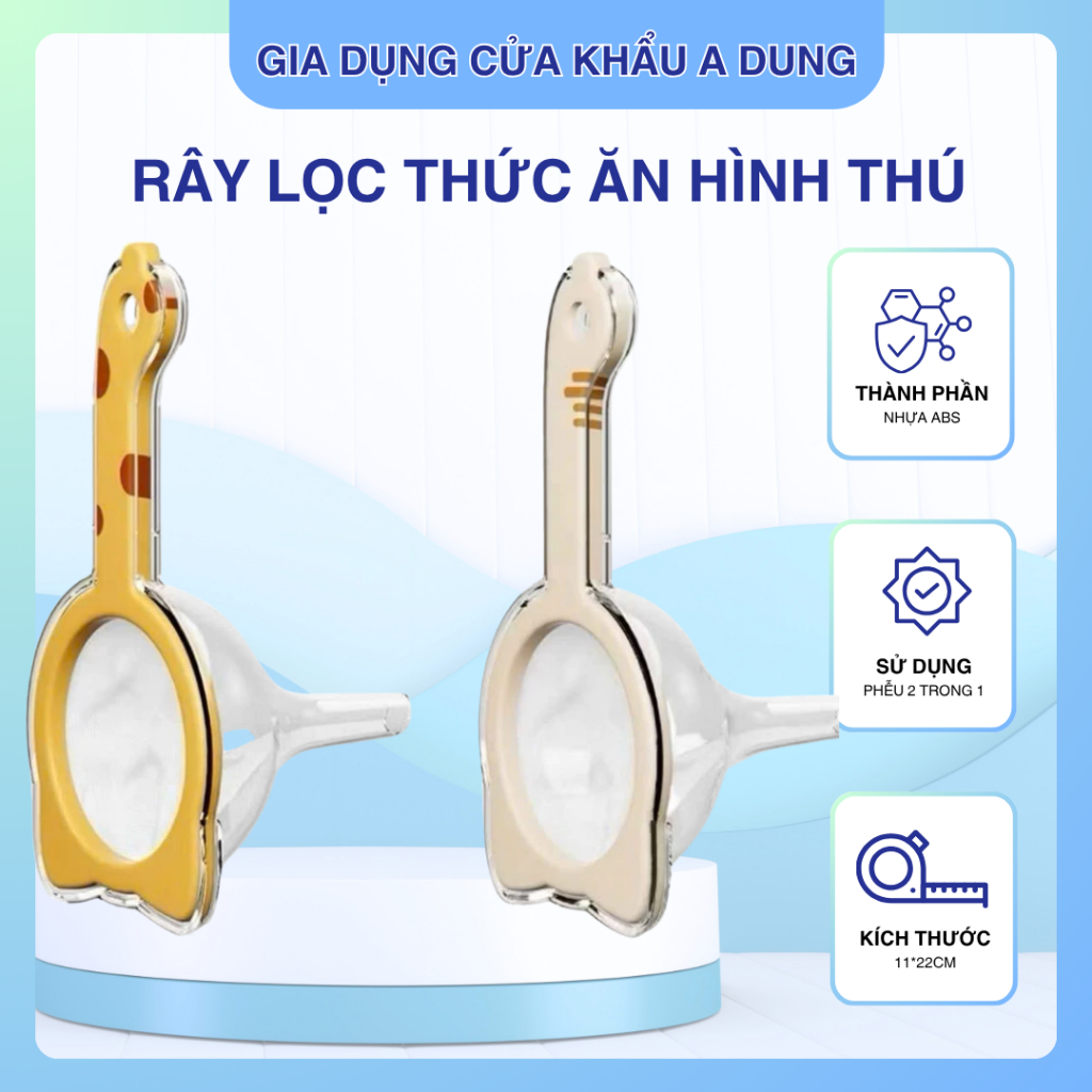 Rây Lọc Thức Ăn Nước Ép Chống Trào 2 Lớp, Tay Cầm Hình Thú Đáng Yêu, Lọc Siêu Mịn, Nhựa PP Cao Cấp An Toàn