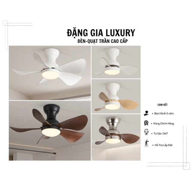 [ Sải Cánh 75cm ] Quạt trần đèn mini 5 cánh | Quạt trần cổ ngắn dành cho chung cư - phòng ngủ - phòng ăn hiện đại