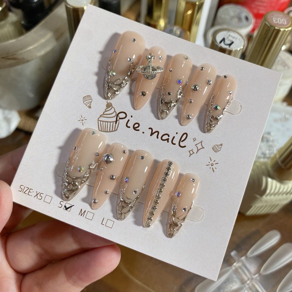 445. nail box thạch nude tráng gương, charm địa cầu dây đá