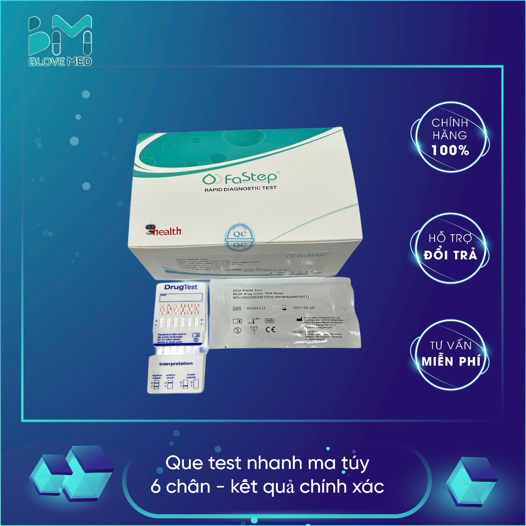 Hộp 25 Que test thử nhanh ma tuý tổng hợp 6 chân FaStep USA (Que) - Che ...