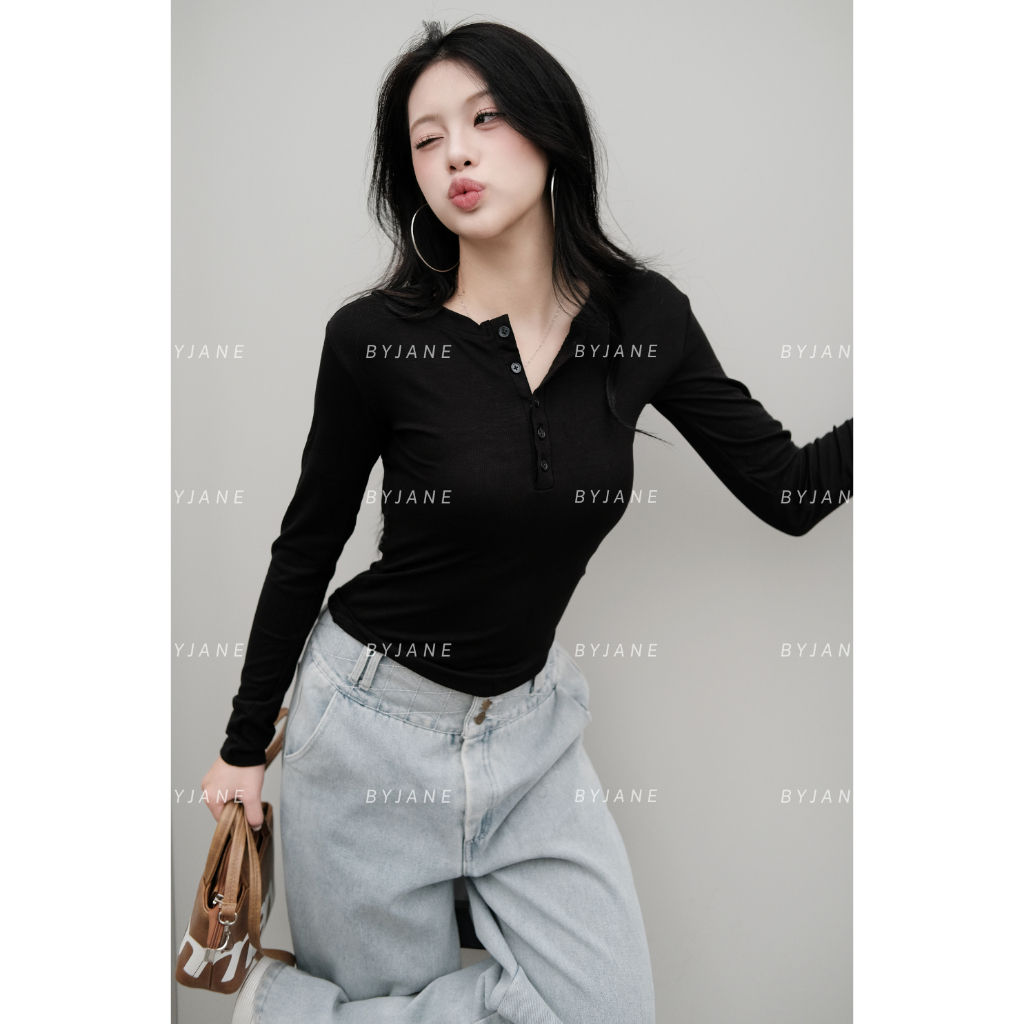 [MÀU MỚI] Áo Thun Nữ Dài Tay Khuy Cúc Chất Thun Min Co Dãn 4 chiều BYJANE - 802 | BigBuy360 - bigbuy360.vn