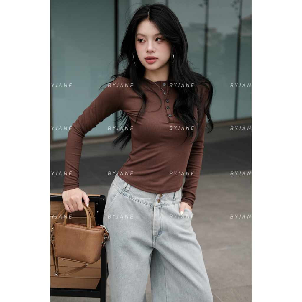 [MÀU MỚI] Áo Thun Nữ Dài Tay Khuy Cúc Chất Thun Min Co Dãn 4 chiều BYJANE - 802 | BigBuy360 - bigbuy360.vn