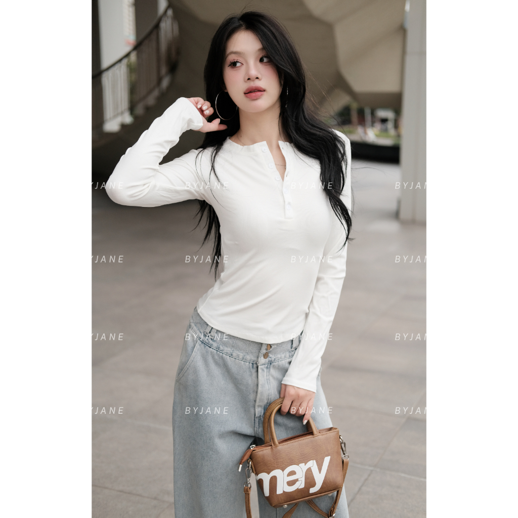 [MÀU MỚI] Áo Thun Nữ Dài Tay Khuy Cúc Chất Thun Min Co Dãn 4 chiều BYJANE - 802 | BigBuy360 - bigbuy360.vn