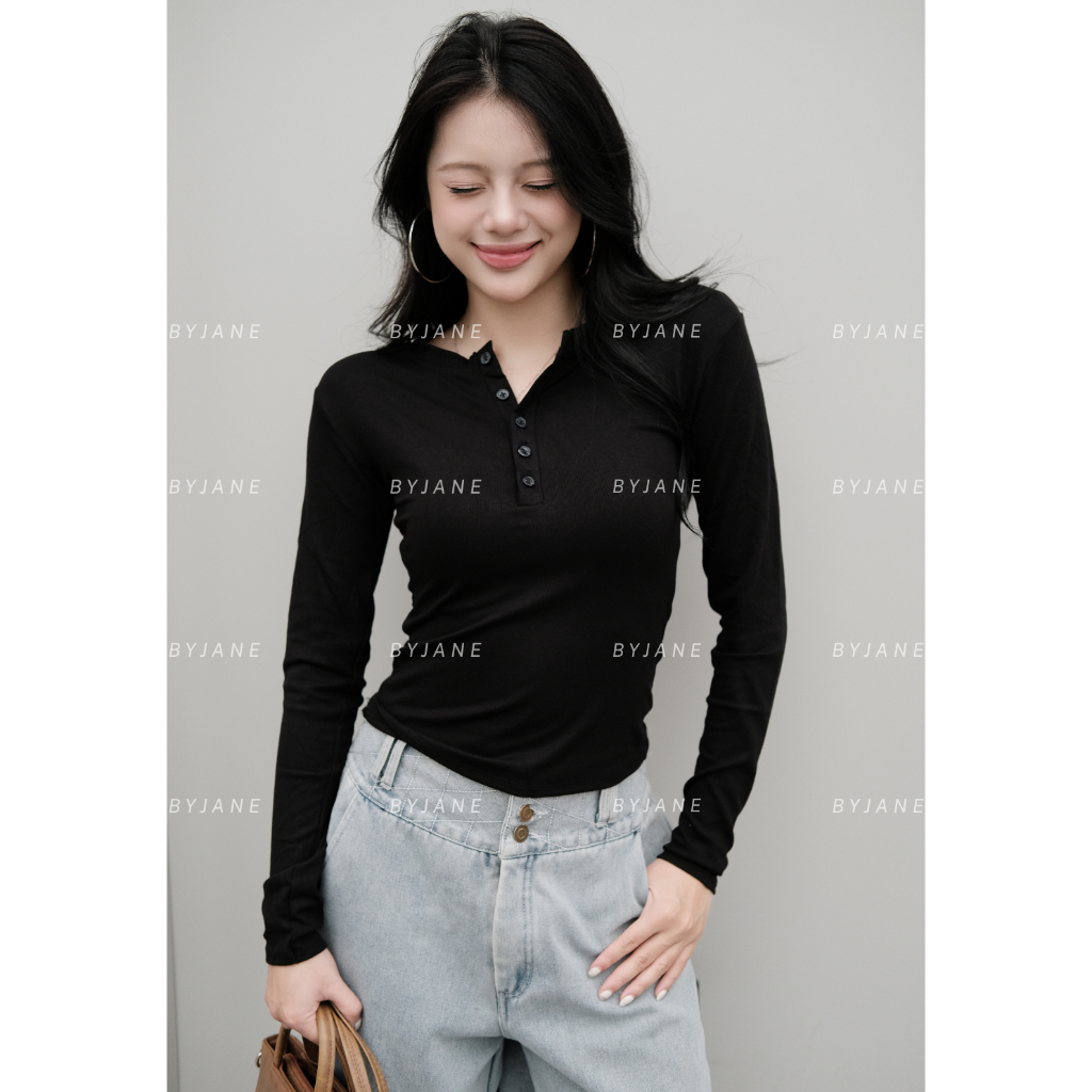 [MÀU MỚI] Áo Thun Nữ Dài Tay Khuy Cúc Chất Thun Min Co Dãn 4 chiều BYJANE - 802 | BigBuy360 - bigbuy360.vn