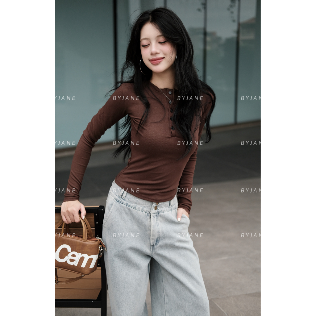 [MÀU MỚI] Áo Thun Nữ Dài Tay Khuy Cúc Chất Thun Min Co Dãn 4 chiều BYJANE - 802 | BigBuy360 - bigbuy360.vn