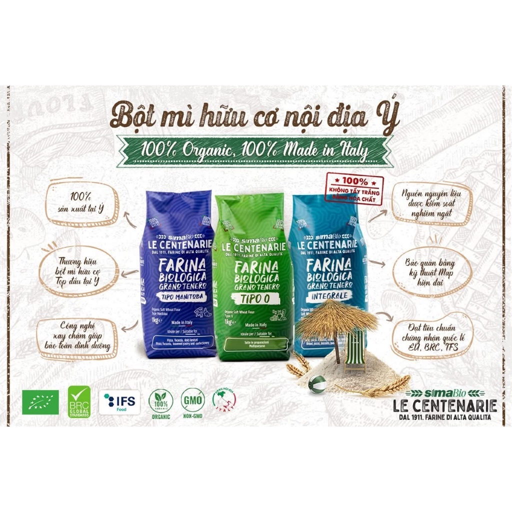 Bột mì đa dụng, bột mì nguyên cám hữu cơ Sima bio, Probios làm bánh, làm đồ ăn dặm cho bé