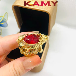 Nhẫn Rùa May Mắn Đá Đỏ Ruby Phong Thuỷ Mạ Vàng – Nhẫn Tài Lộc Chiêu Tài, Vàng Đẳng Cấp – K.A.M.Y