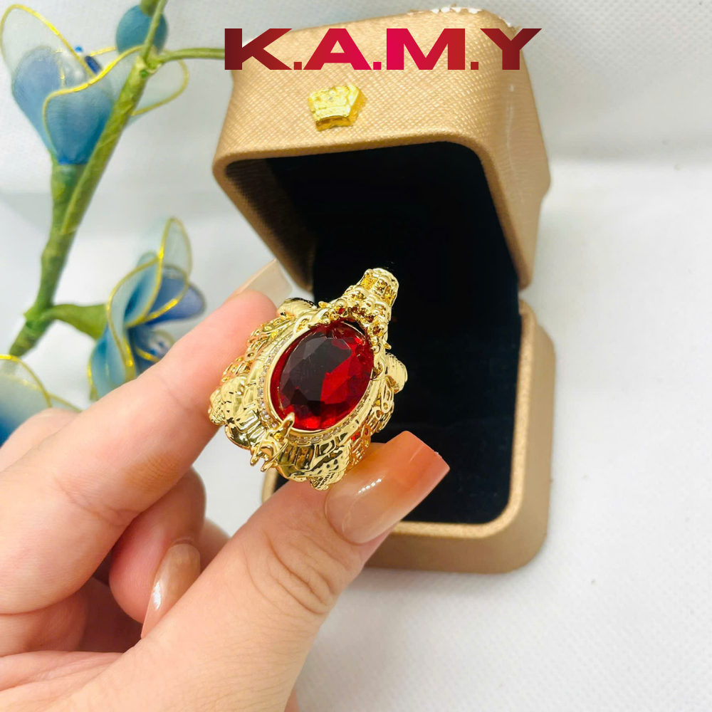 Nhẫn Rùa May Mắn Đá Đỏ Ruby Phong Thuỷ Mạ Vàng – Nhẫn Tài Lộc Chiêu Tài, Vàng Đẳng Cấp – K.A.M.Y