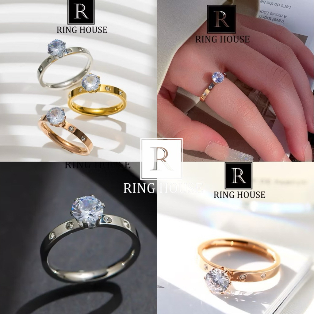 (Titan) R19 Nhẫn nữ titan không đen khắc tên theo yêu cầu đính hôn cầu hôn ngọc giữa đẹp Ring House