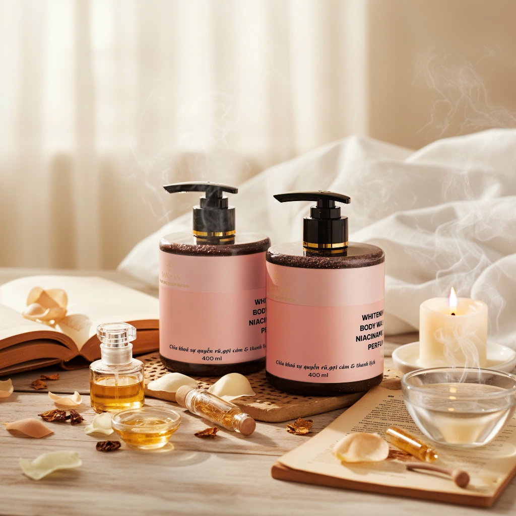 Sữa Tắm SAN SAN Trắng Da Hỗ Trợ Dưỡng Am Tẩy Da Chết Nước Hoa 400ml  Niacinamide Lưu Hương Lâu 6-8h.