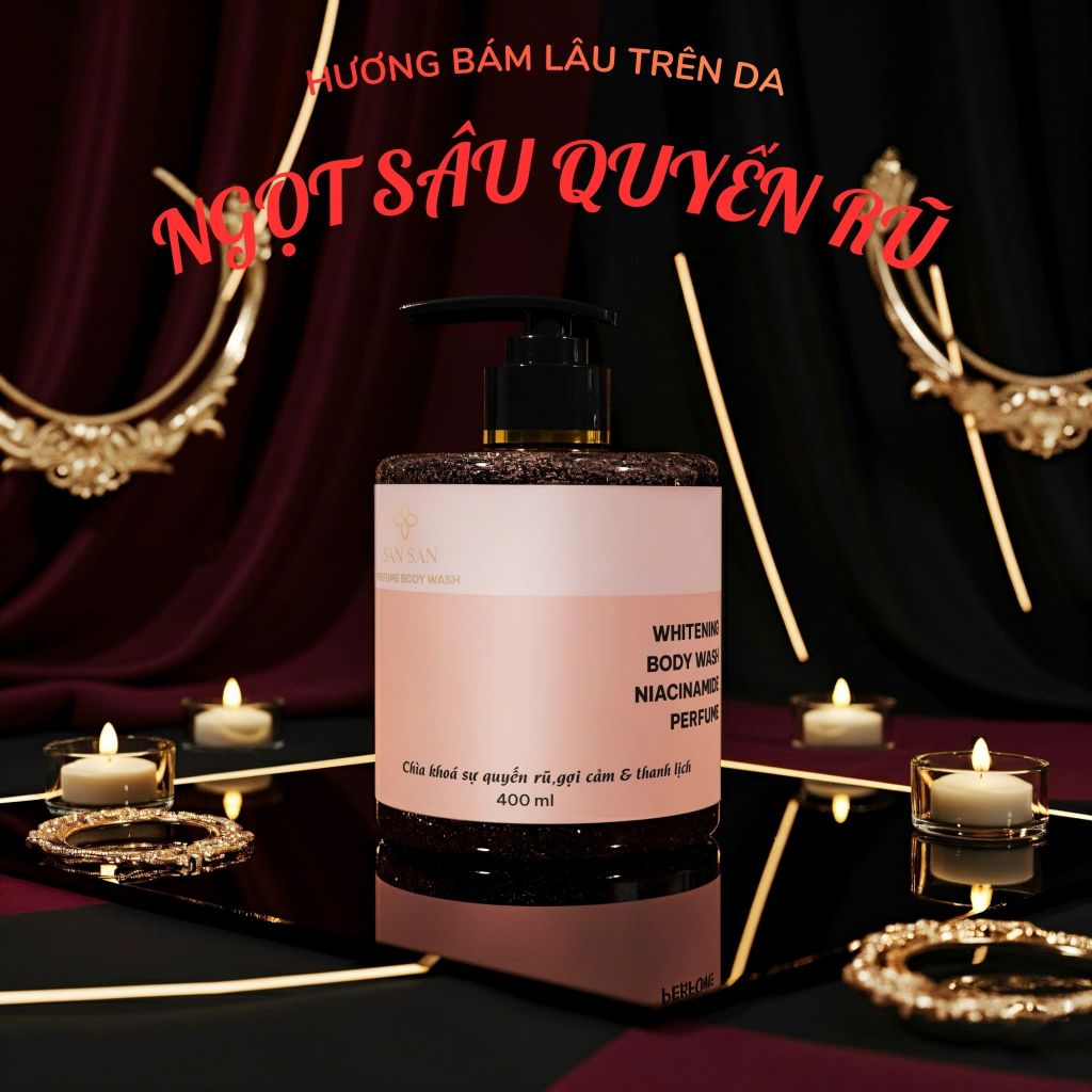 Sữa Tắm SAN SAN Trắng Da Hỗ Trợ Dưỡng Am Tẩy Da Chết Nước Hoa 400ml  Niacinamide Lưu Hương Lâu 6-8h.