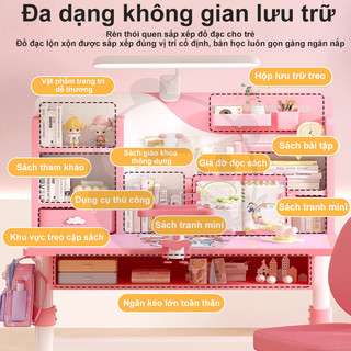 💗Bàn học cho bé tiểu học nâng hạ được dệm ngồi dày cao cấp chống gù chống cận thị từ 3 đến 15 tuổi
