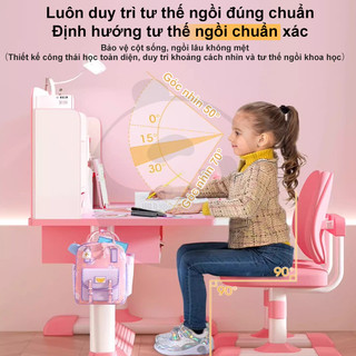 💗Bàn học cho bé tiểu học nâng hạ được dệm ngồi dày cao cấp chống gù chống cận thị từ 3 đến 15 tuổi
