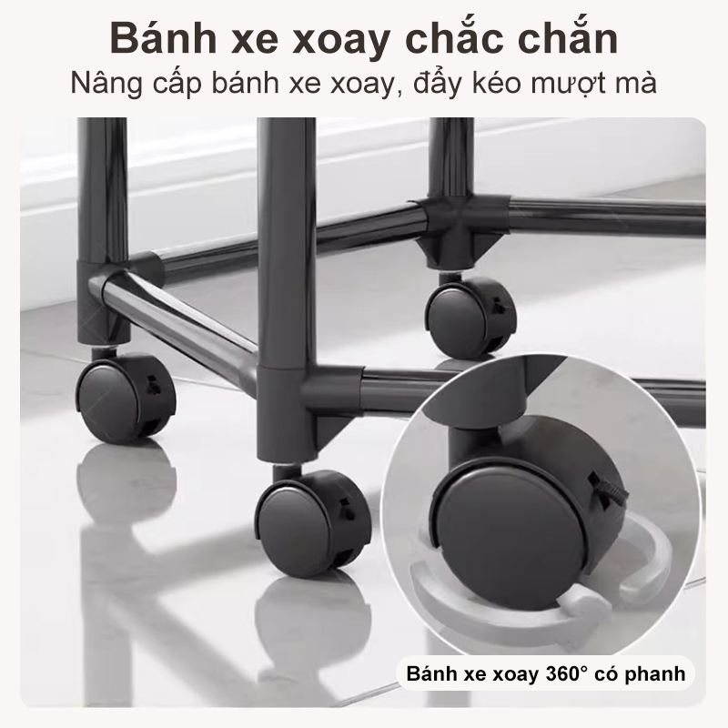 𝐎𝐥𝐢𝐟𝐞 Giá Treo Quần Áo Xoay Hình Lục Giác 360° Có Bánh Xe Cây Treo Quần Áo Ban CôngPhòng Ngủ ĐaNăng