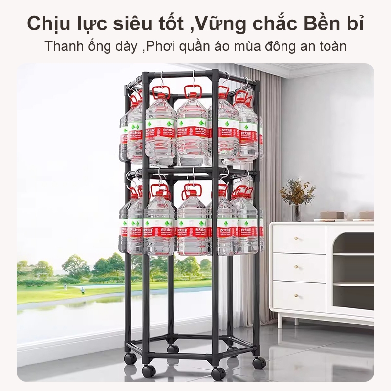 𝐎𝐥𝐢𝐟𝐞 Giá Treo Quần Áo Xoay Hình Lục Giác 360° Có Bánh Xe Cây Treo Quần Áo Ban CôngPhòng Ngủ ĐaNăng