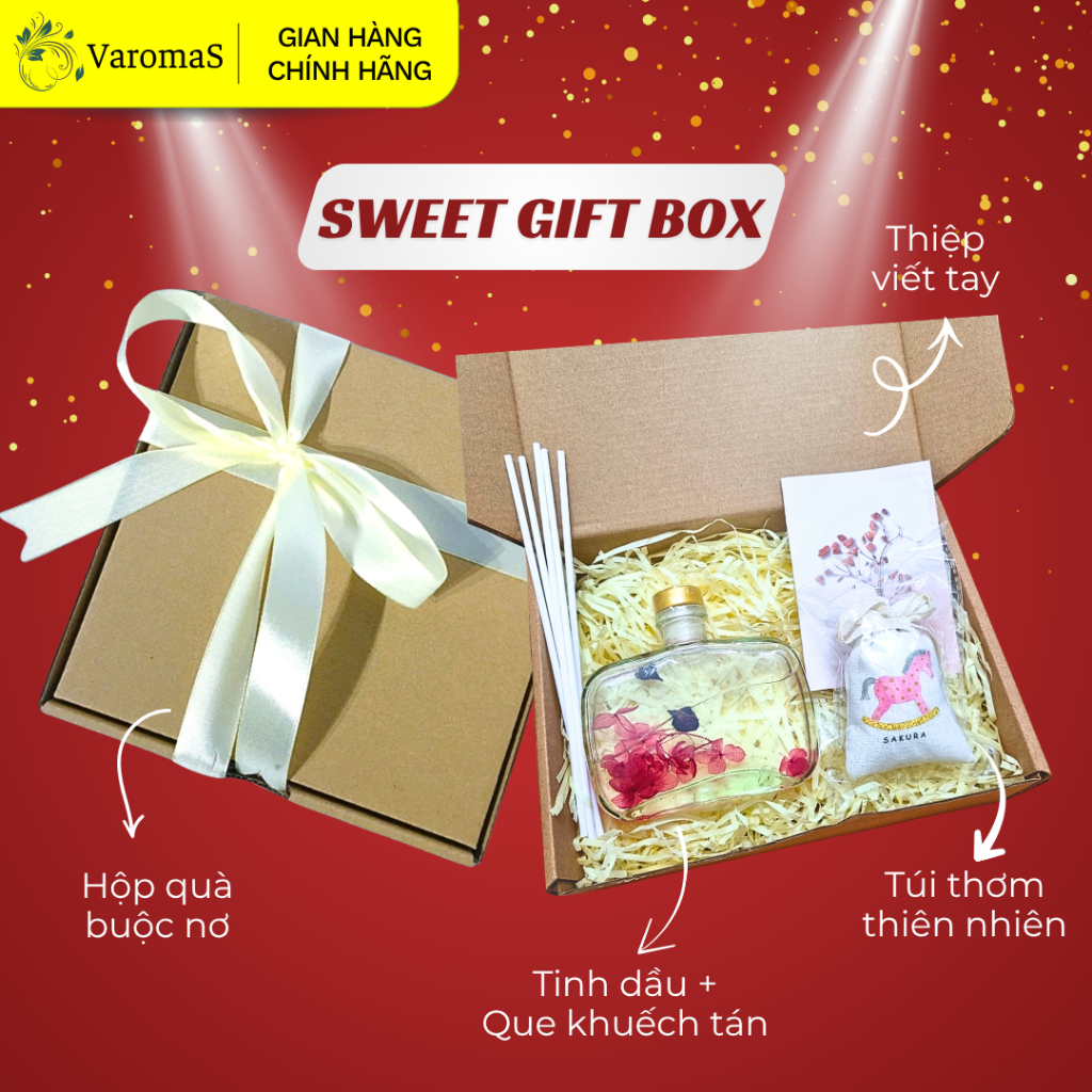Hộp quà tặng Varomas Tinh Dầu Khuếch Tán Và TúiThơm, Giftbox Tặng Người Yêu Dịp Giáng Sinh - Noel, Valentine KT74