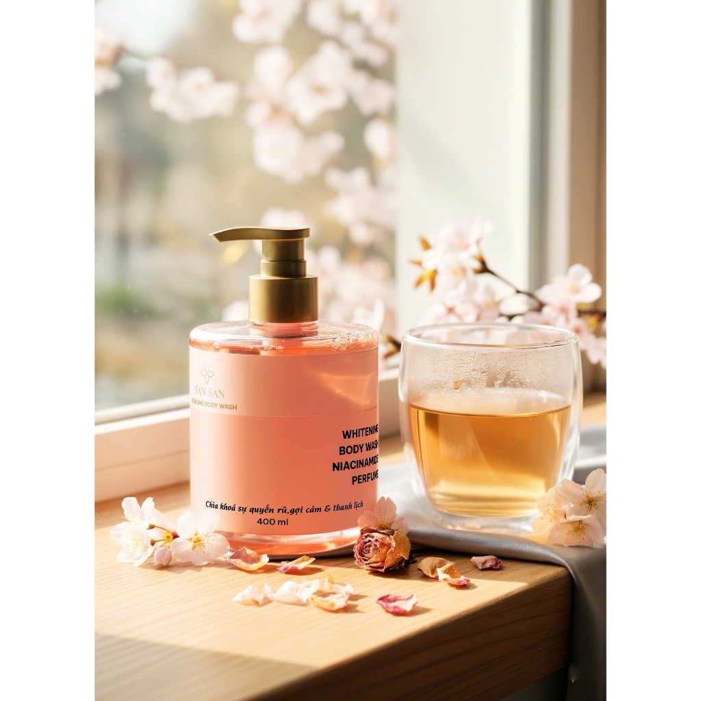 Sữa Tắm Hương Nước Hoa San San 400ml Lưu Hương 8-12H Dưỡng Trắng Da Niacinamide Collagen Da Mềm Mịn Thơm Lâu Cho Nữ