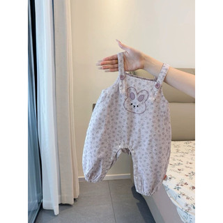 Set yếm hoa nhí hình chú thỏ kèm áo dài tay màu tím pastel dễ thương cho bé gái