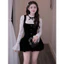 Set 2 chi tiết, váy nhung cúc đá kèm áo ren tay loe S99