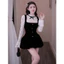Set 2 chi tiết, váy nhung cúc đá kèm áo ren tay loe S99